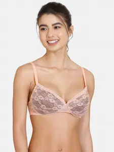 Rosaline by Zivame Peach-Coloured Floral Lightly Padded Bra RO1209FASHCORNG