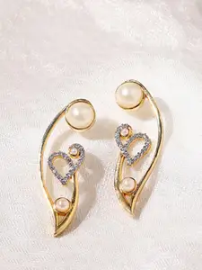 Voylla  Women Rose Gold Plated American Diamond CZ Pearl Drop Earrings