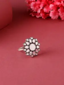 VIRAASI Oxidised Silver-Toned & Floral Designed Finger Ring