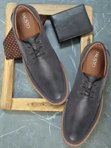 FAUSTO Men Navy Blue Solid Formal Derbys