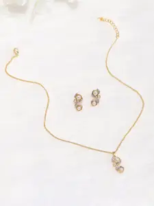 Voylla Women Gold-Plated American Diamond CZ Pearl Brass Pendant Set