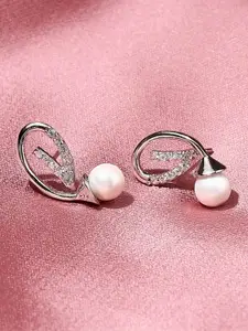 Voylla Women  Silver  American Diamond CZ Trendy Pearl Brass Drop Earrings