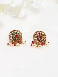 Voylla Gold-Plated & Red Pearl Studs Earrings