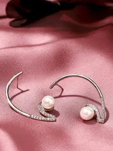 Voylla Women  Silver-Toned & Gold-Plated American Diamond CZ Hoop Earrings