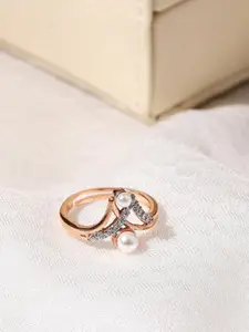 Voylla Rose-Gold Plated Pearl Studded Finger Ring