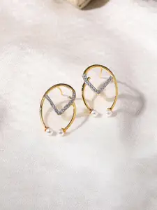 Voylla Women  Silver Gold-Plated American Diamond CZ Pearl Drop Earrings