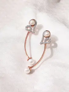 Voylla  Women Rose Gold-Plated American Diamond CZ Trendy Pearl Brass Drop Earrings