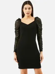 Martini Women Black Solid Ruched Detail Bodycon Mini Dress