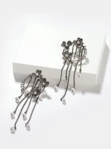 SHAYA Silver-Toned Contemporary Tasselled Drop Earrings