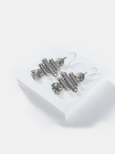 SHAYA Silver-Toned Contemporary Jhumkas Earrings