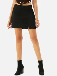 Martini Women Black Front Slit Mini Skirt