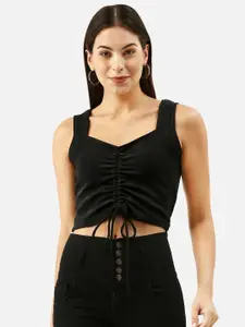 Martini Women Black Solid Ruched Detail Crop Top