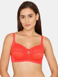 Zivame Red & Red Floral Non Padded Non Wired T-shirt Bra
