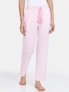 Zivame Women Pink & White Printed Straight Lounge Pants