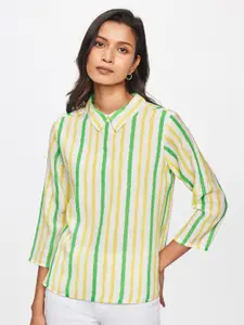 AND White Striped Georgette Shirt Style Top