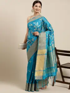 SANGAM PRINTS Blue Ethnic Motifs Silk Blend Saree