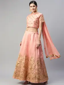 Readiprint Fashions Pink Embroidered Sequinned Unstitched Lehenga & Blouse And Dupatta
