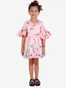KidsDew Girls Peach-Coloured Floral Printed Dress