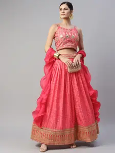 Readiprint Fashions Pink Embroidered Sequinned Unstitched Lehenga & Blouse With Dupatta