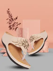 RINDAS Cream-Coloured Wedge Pumps with Laser Cuts