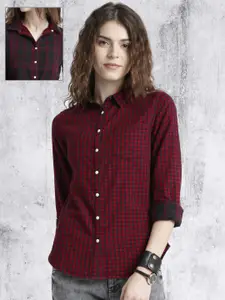 Roadster Women Red & Black Reversible Checked Casual Shirt