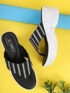 ICONICS Black Striped Flatform Sandals