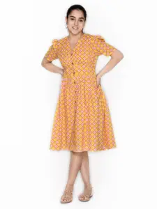SAKA DESIGNS women's Mustard Yellow & Orange Dress