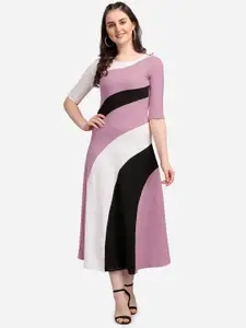 PURVAJA Women Lavender & Black A-Line Maxi Dress