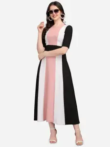 PURVAJA Peach-Coloured Colourblocked Midi Dress
