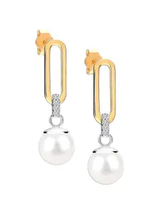 LeCalla Women GOld & White 925 Sterling Silver Simulated Shell Pearl Drop Stud Earrings