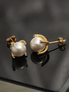 LeCalla Gold-Toned & White Contemporary Studs Earrings