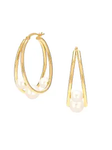 LeCalla 925 Sterling Silver Gold Plated Pearl Double Oval Hoop Earrings