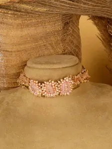 D'oro Gold-Toned & Pink Gold-Plated Pearl Beaded Choker Necklace Set