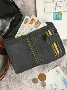 LOUIS STITCH Men Grey Leather Two Fold Wallet With RFID