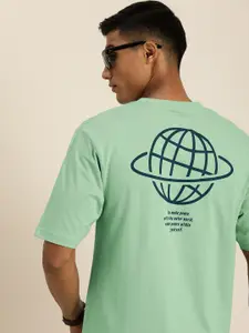 DILLINGER Men Mint Green & Navy Blue Graphic Printed Cotton Oversized T-shirt