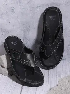 Carlton London Men Black Textured Comfort Sandals