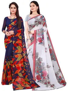 SAADHVI Multicoloured Set of 2 Floral Printed Pure Georgette Saree
