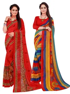 SAADHVI Pack of 2 Red & Yellow Pure Georgette Sarees