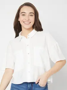 Vero Moda Women White Solid Drop Shoulder Sleeves Shirt Style Top