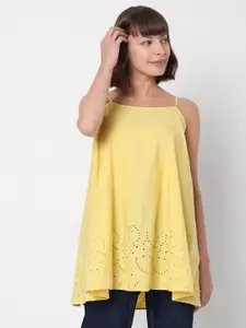 Vero Moda Yellow Embroidered Longline Top