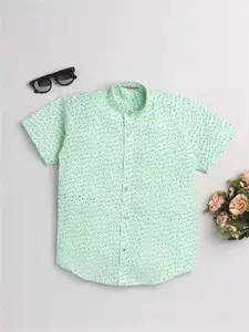 JBN Creation Boys Sea Green Classic Micro Ditsy Printed Casual Shirt