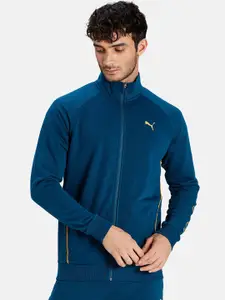 Puma Men Teal Blue Solid Cotton Slim Fit Track Sweatshirt