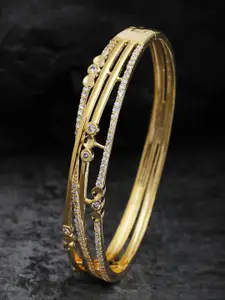 PANASH Women  Cubic Zirconia Studded & Gold-Plated Bangle-Style Bracelet