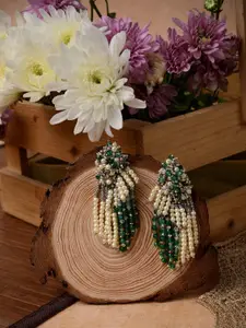 D'oro Green & White Contemporary Drop Earrings
