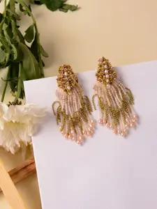 D'oro Women Pink Contemporary Unique Pearl Danglers Earrings