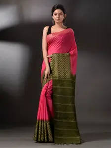 Arhi Pink & Olive Green Woven Design Silk Blend Saree