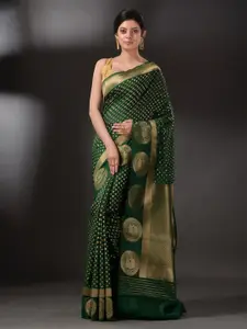 Arhi Green & Gold-Toned Woven Design Silk Zari Brocade Saree
