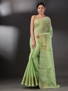 Arhi Green & Gold-Toned Woven Design Silk Blend Saree
