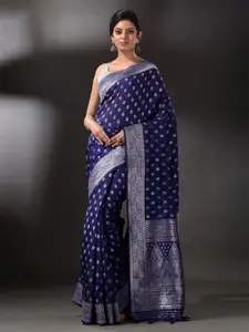 Arhi Blue & Silver-Toned Woven Design Brocade Saree