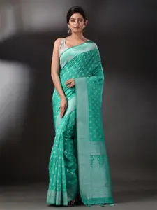 Arhi Blue & Silver-Toned Woven Design Zari Brocade Silk Saree